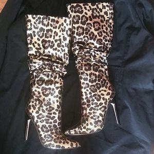 New Leopard print knee high boots